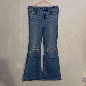 AE Stretch High-Waisted Ripped Flare Jean